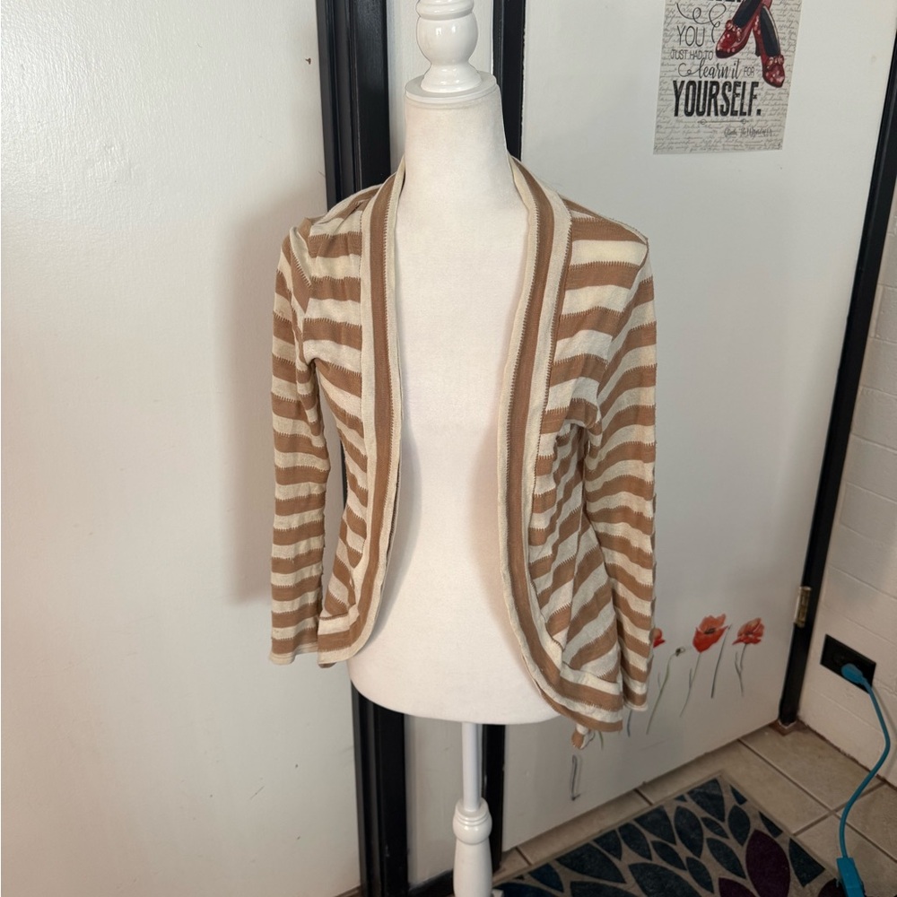Striped Tan and White Women's Sweater
